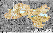 Satellite 3D Map of Coqen, darken, desaturated