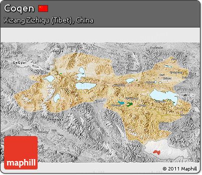 Satellite 3D Map of Coqen, desaturated