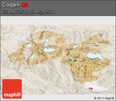 Satellite 3D Map of Coqen, lighten