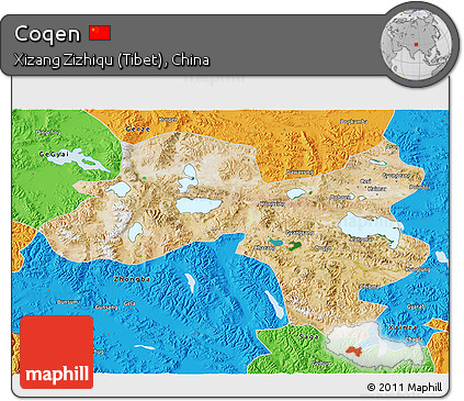 Satellite 3D Map of Coqen, political outside