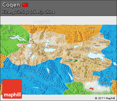 Satellite 3D Map of Coqen, political outside