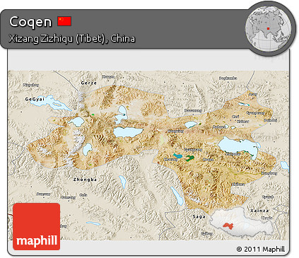 Satellite 3D Map of Coqen, shaded relief outside