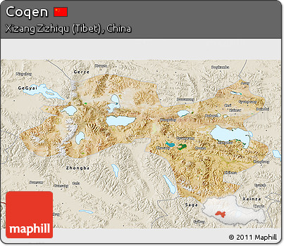 Satellite 3D Map of Coqen, shaded relief outside