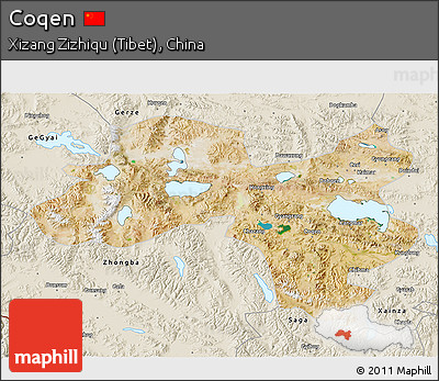 Satellite 3D Map of Coqen, shaded relief outside