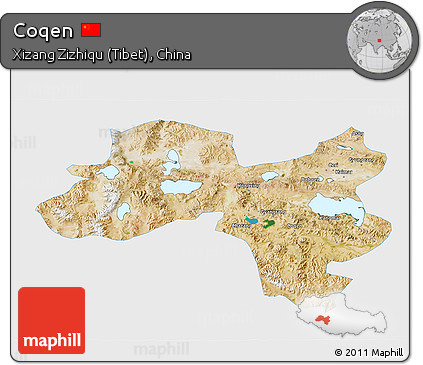 Satellite 3D Map of Coqen, single color outside