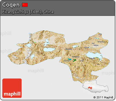 Satellite 3D Map of Coqen, single color outside
