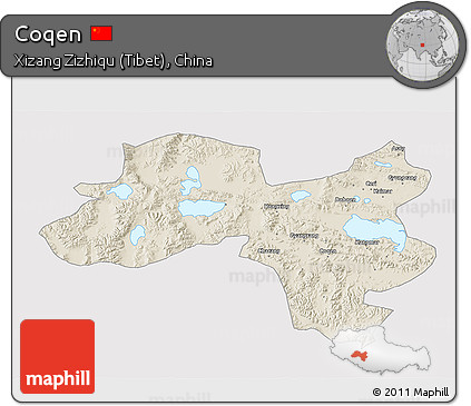 Shaded Relief 3D Map of Coqen, cropped outside