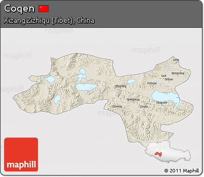 Shaded Relief 3D Map of Coqen, cropped outside