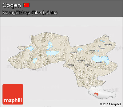 Shaded Relief 3D Map of Coqen, cropped outside