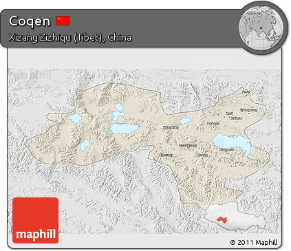 Shaded Relief 3D Map of Coqen, lighten, semi-desaturated