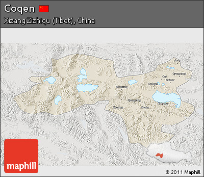 Shaded Relief 3D Map of Coqen, lighten, semi-desaturated