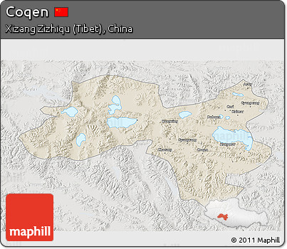 Shaded Relief 3D Map of Coqen, lighten, semi-desaturated