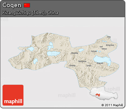 Shaded Relief 3D Map of Coqen, single color outside