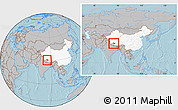 Gray Location Map of Coqen, highlighted country, within the entire country, hill shading