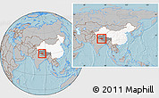 Gray Location Map of Coqen, highlighted country, highlighted parent region, within the entire country, hill shading