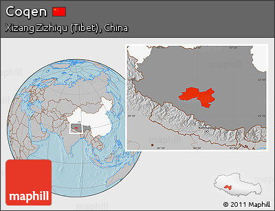 Gray Location Map of Coqen, highlighted country, highlighted parent region, hill shading