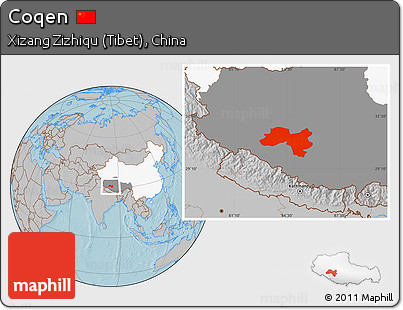 Gray Location Map of Coqen, highlighted country, highlighted parent region, hill shading