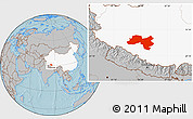Gray Location Map of Coqen, highlighted country, hill shading