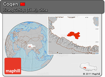 Gray Location Map of Coqen, highlighted parent region, hill shading