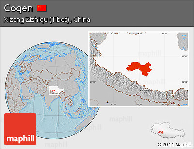 Gray Location Map of Coqen, highlighted parent region, hill shading