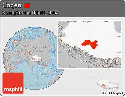 Gray Location Map of Coqen, highlighted parent region, hill shading