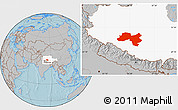 Gray Location Map of Coqen, highlighted parent region, hill shading