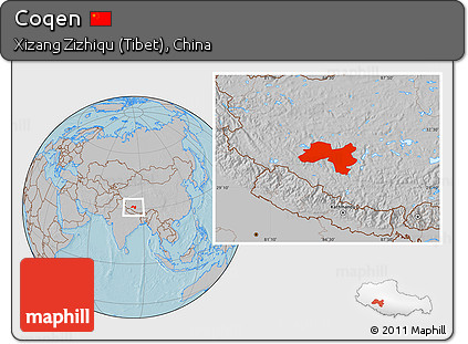 Gray Location Map of Coqen, hill shading