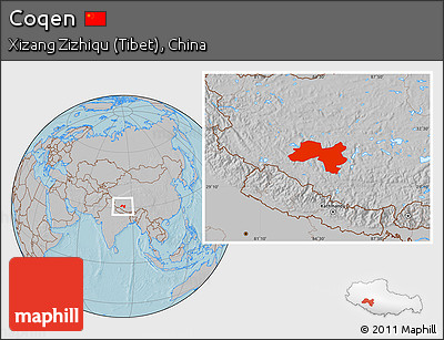 Gray Location Map of Coqen, hill shading