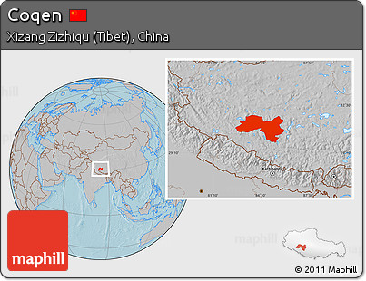 Gray Location Map of Coqen, hill shading