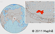 Gray Location Map of Coqen, hill shading