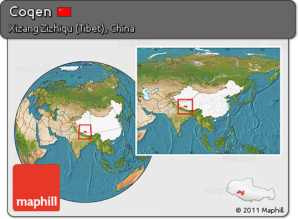 Satellite Location Map of Coqen, highlighted country, within the entire country