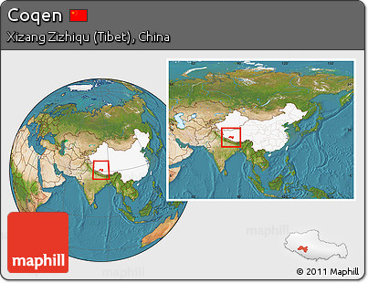 Satellite Location Map of Coqen, highlighted country, within the entire country