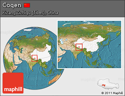 Satellite Location Map of Coqen, highlighted country, within the entire country