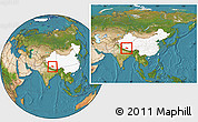 Satellite Location Map of Coqen, highlighted country, within the entire country