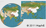Satellite Location Map of Coqen, highlighted country, highlighted parent region, within the entire country