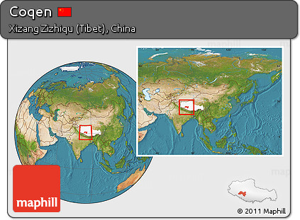 Satellite Location Map of Coqen, highlighted parent region, within the entire country