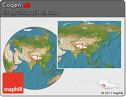 Satellite Location Map of Coqen, highlighted parent region, within the entire country
