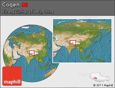 Satellite Location Map of Coqen, highlighted parent region, within the entire country