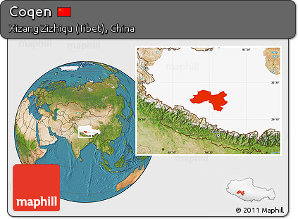 Satellite Location Map of Coqen, highlighted parent region