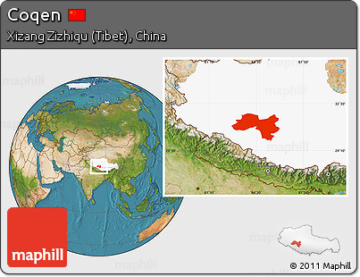 Satellite Location Map of Coqen, highlighted parent region