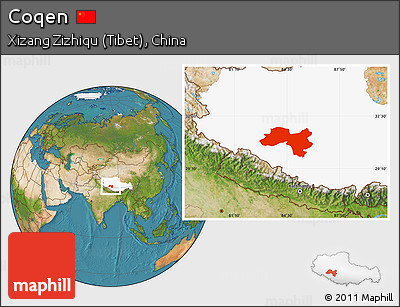 Satellite Location Map of Coqen, highlighted parent region