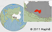 Savanna Style Location Map of Coqen, highlighted country, highlighted parent region, hill shading