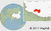 Savanna Style Location Map of Coqen, highlighted country, hill shading