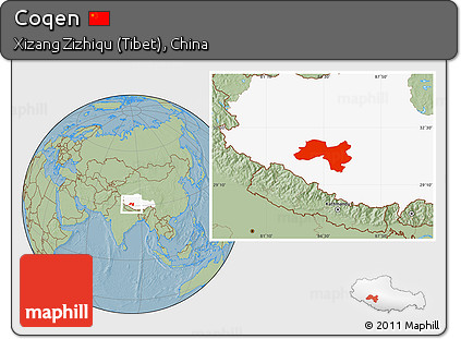 Savanna Style Location Map of Coqen, highlighted parent region, hill shading