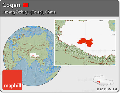 Savanna Style Location Map of Coqen, highlighted parent region, hill shading