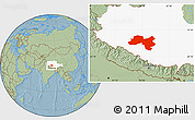 Savanna Style Location Map of Coqen, highlighted parent region, hill shading