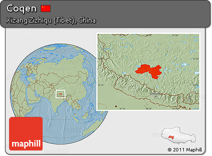 Savanna Style Location Map of Coqen, hill shading