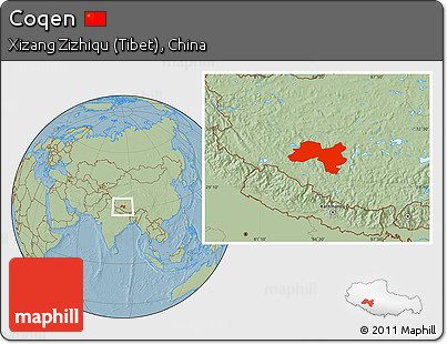 Savanna Style Location Map of Coqen, hill shading