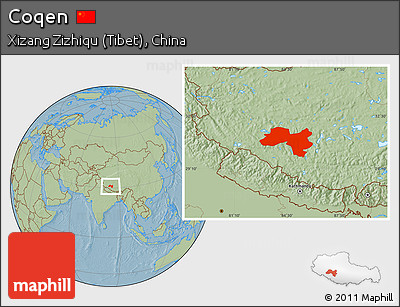 Savanna Style Location Map of Coqen, hill shading