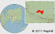 Savanna Style Location Map of Coqen, hill shading